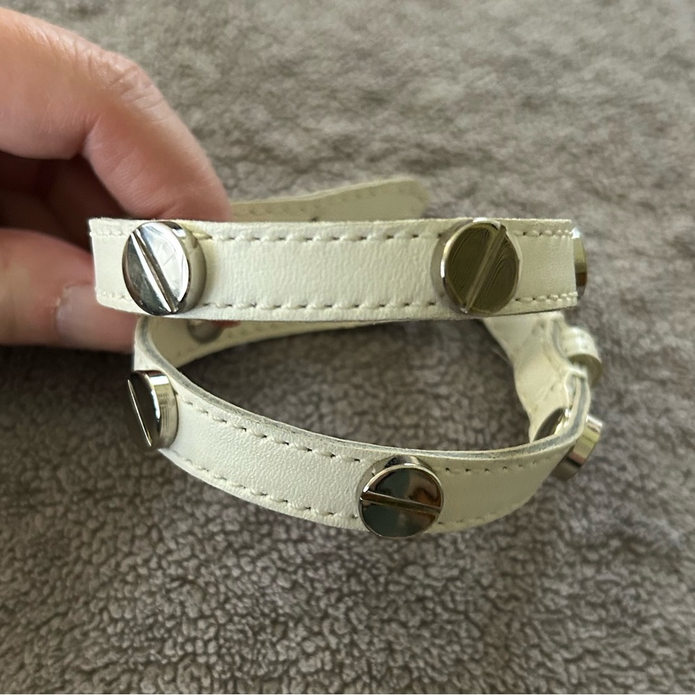 CC Skye White Leather Silver Studded Double Wrap Bracelet